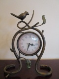 Metal Clock with Bird and Leaves
