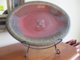 Large Decorative Oval Tray on Metal Stand