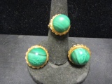 14K Gold Malachite Ring and Earring Set