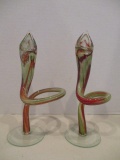 Pair of Art Glass Candleholders