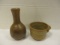 Signed Pottery Vase and Bowl