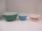 Pyrex Cinderella Bowl, Turquoise Mixing Bowl and Green Mixing Bowl