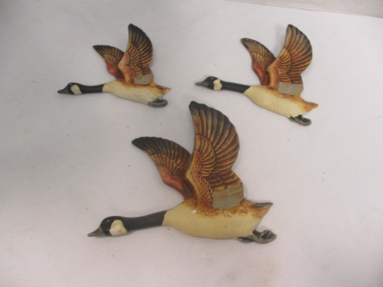 Three Hand Painted Canadian Geese in Flight Wall Plaques