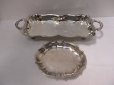 Silverplated Crosby Handle Footed Tray and Chippendale Tidbit Dish