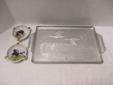 Hammered Aluminum Tray and Two Schumann Germany Ashtrays