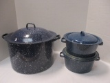Large Enamel Canning Pot and Two Stock Pots