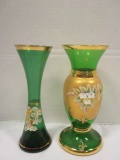 Two Hand Painted Bohemian Glass Vases