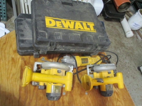 DeWalt Lot-Two Hard Carry Cases, Two 5 3/8" Trim Saws and Electric Angle Grinder