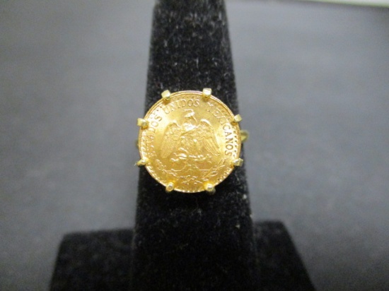 1945 Dos Pesos Mexican Gold Coin in 14k Gold Setting Ring