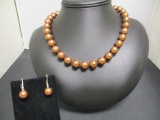Pearl Necklace & Earring Set w/ Sterling Silver Clasps