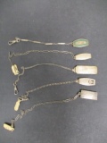 5 Sterling Silver Watch Fobs w/ Chains- 1 is Masonic