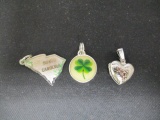 3 Sterling Silver Charms- SC, Clover and Puffed Heart Locket