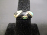 Sterling Silver Ring w/ Turquoise & Onyx Stone Insets