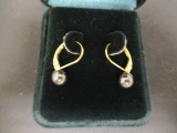 14k Gold Black Pearl Lever Back Earrings