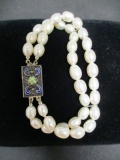 Double Strand Pearl Bracelet w/ Sterling Silver Clasp