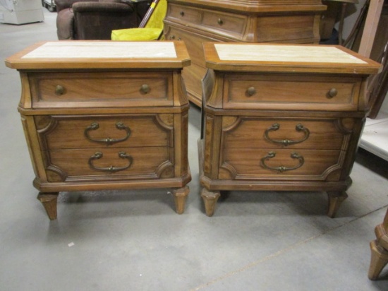 Pair of Rapids Furniture Co. 3 Drawer Nightstands with Faux Marble Top Inserts