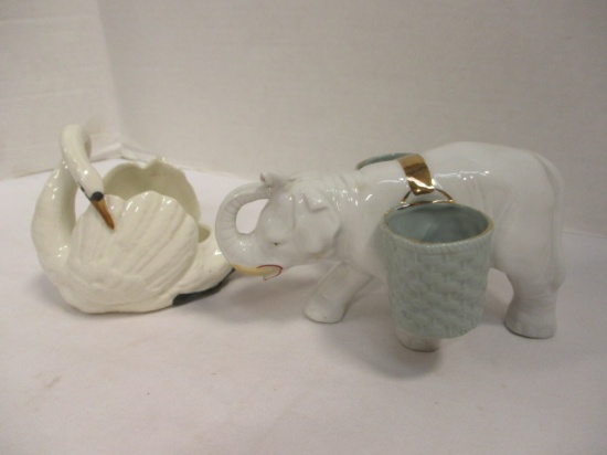 Czechoslovakia Porcelain Swan Trinket Vanity Dish and German Porcelain