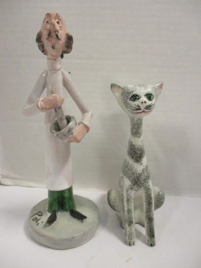 Italian Pottery Cat and Pharmacist Figurine