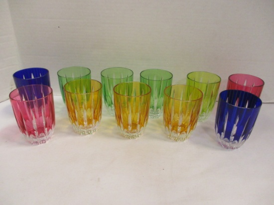 Eleven Colorful Bohemian Glass Tumblers