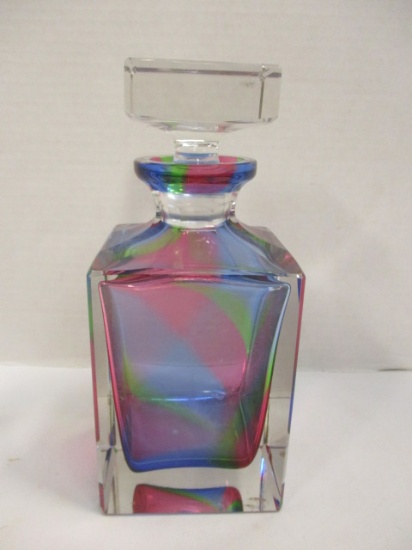 Clear Cased Glass over Prism Art Glass Decanter