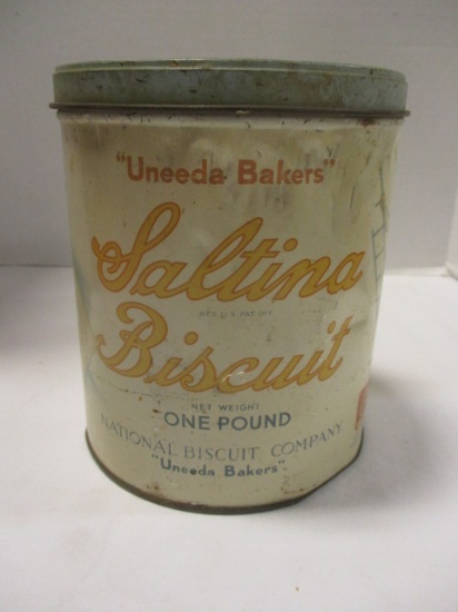 Vintage "Uneeda Bakers" National Biscuit Co. Saltina Biscuit Tin Can