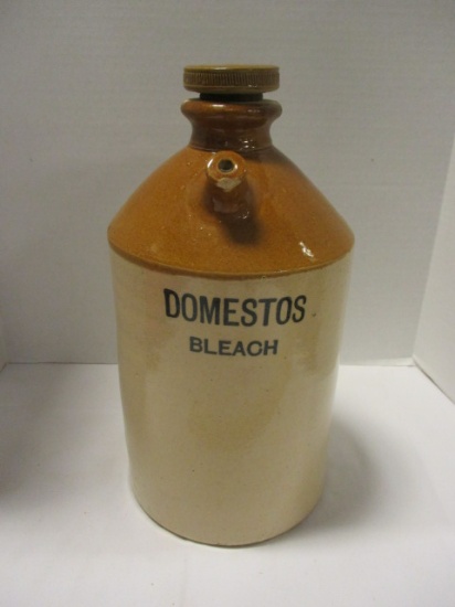 Vintage "Domestos Bleach" Pottery 2 Gallon Jug with Applied Handle