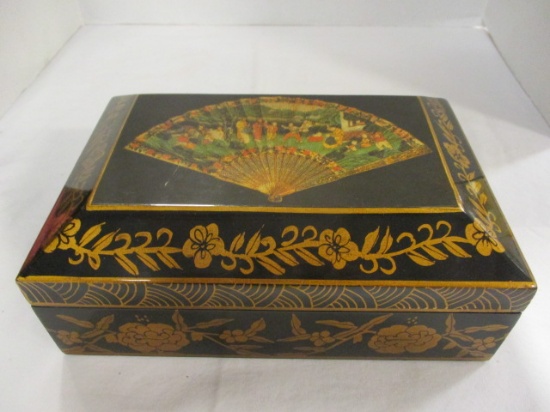 Wood Box with Oriental Fan Design