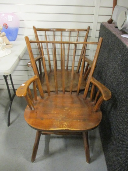 Pair of Vintage Pegged Spindle Back Arm Chairs