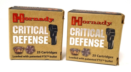 50rds. Of Hornady Critical Defense .380 AUTO & 9mm Luger FTX Ammunition
