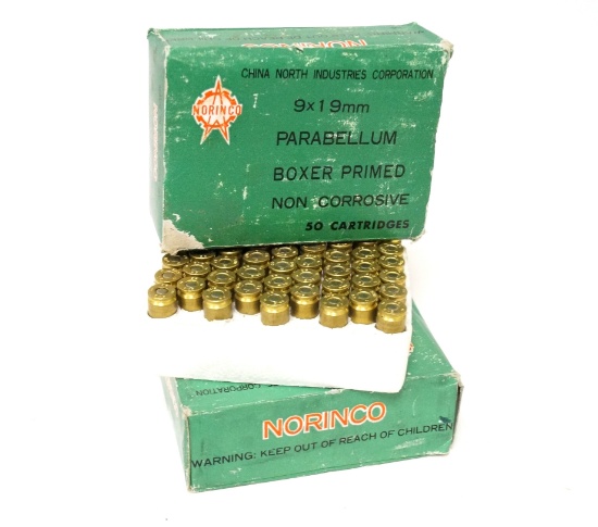 100rds. Of Norinco 9x19mm Parabellum - Boxer Primed - Non Corrosive Ammuntion