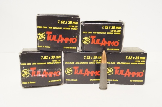 100rds. Of TulAmmo 7.62x39 mm 122gr. FMJ/HP Ammunition