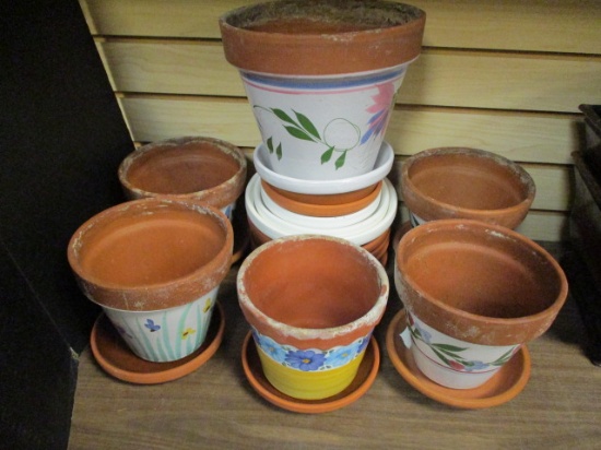 Painted Terra Cotta Planters And Additional Underplates