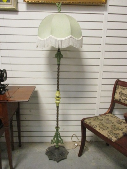 Antique Floor Lamp with Fringed Shade
