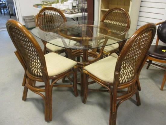 Imported Rattan Glass Top Table with Four Chairs