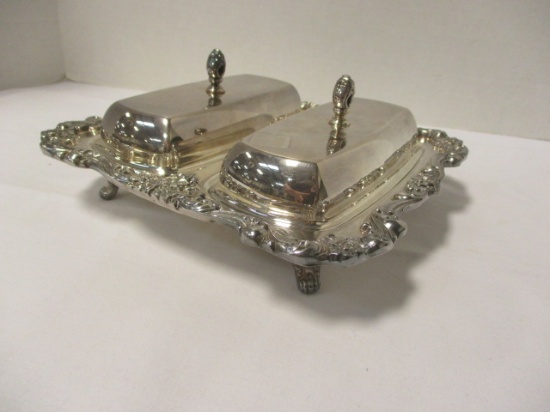 Poole Silver EPC Double Covered Butter Dish with Glass Inserts