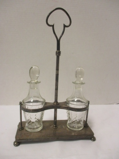 Tiffany & Co. Silver Soldered Caddy with Two Glass Cruets