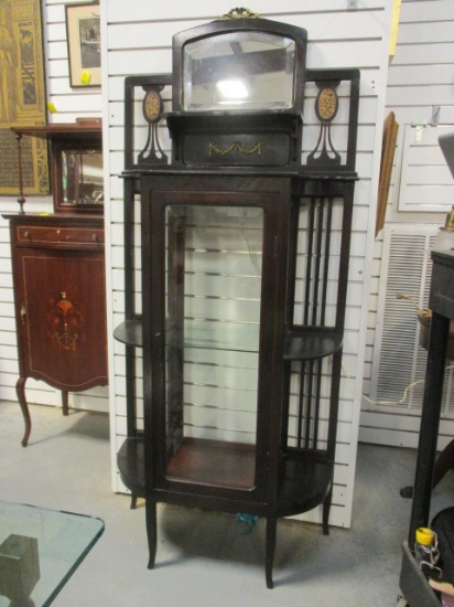 Antique Curio with Open Shelves, Beveled Mirror and Glass