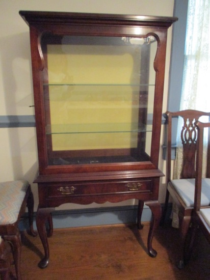 Light Curio with Glass Shelves, Locking Side Doors, and Drawer