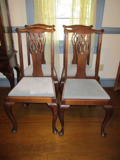 Set od Four Antique Side Chairs with Upholstered Seats