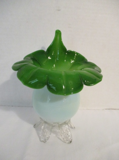 Blown Glass Green Cased Jack in the Pulpit Footed Vase