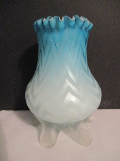 Blue and White Satin Glass Footed Vase