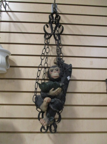 Resin Chimp Plant/Bird Feeder Holder in Metal Hanger