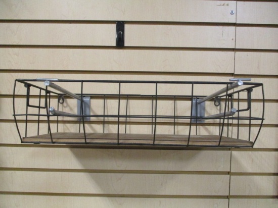 Wire Metal Wall Hanging Rack with Wood Bottom