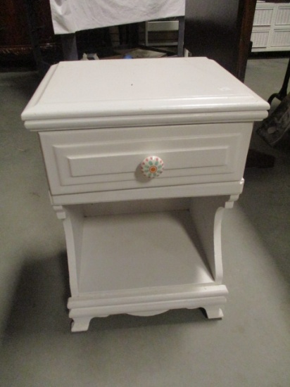 Painted White Wood Night Stand with Single Drawer and Open Shelf