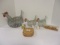 Wire Chicken Baskets, Chicken Creamer, Salt/Pepper Shakers, Wood Hamburger