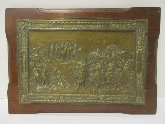 Vintage Brass Relief "O Grito Do Ypiranga Por Pedro Americo" on Wood Plaque