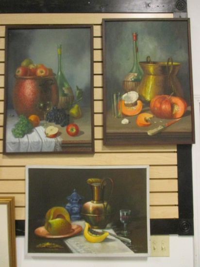 Three Signed and Dated Original Oil on Canvas Still Life Artworks