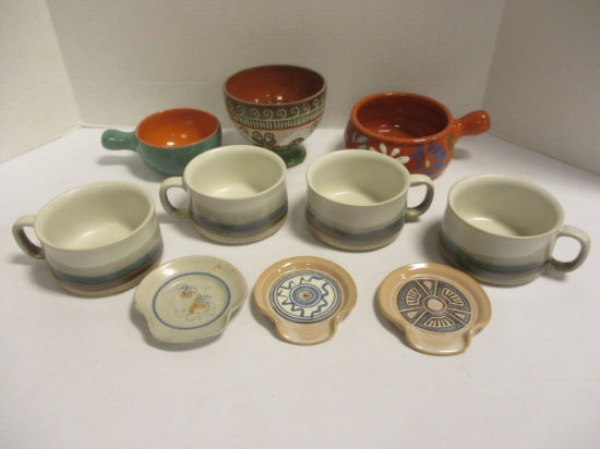 Pottery Chowder Bowls, Coasters, and Pedestal Vessel