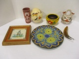 Latin America Pottery, Painted Ostrich Egg and Art Glass Banana