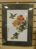 Signed Original OriB27ental Birds and Roses Artwork